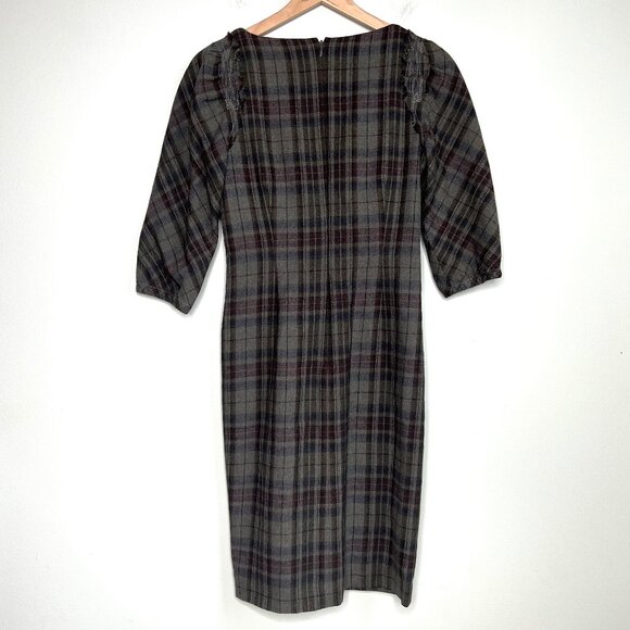 Anthropologie Wool Blend Rustic Cottage Plaid Mini Midi Dress Scottish Outlander - Picture 5 of 6